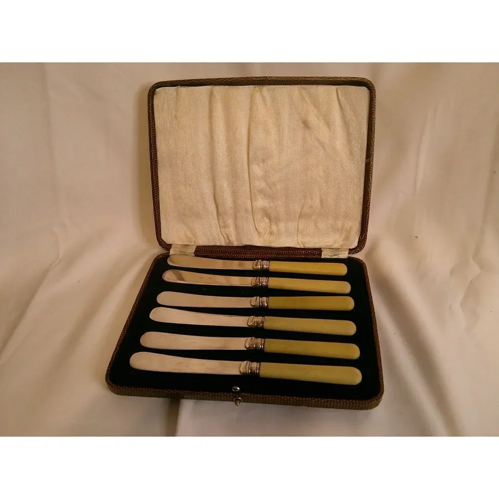 Vintage EPNS‎ Silver-Plated Butter Knife Set in Textured Case Dining Cutlery